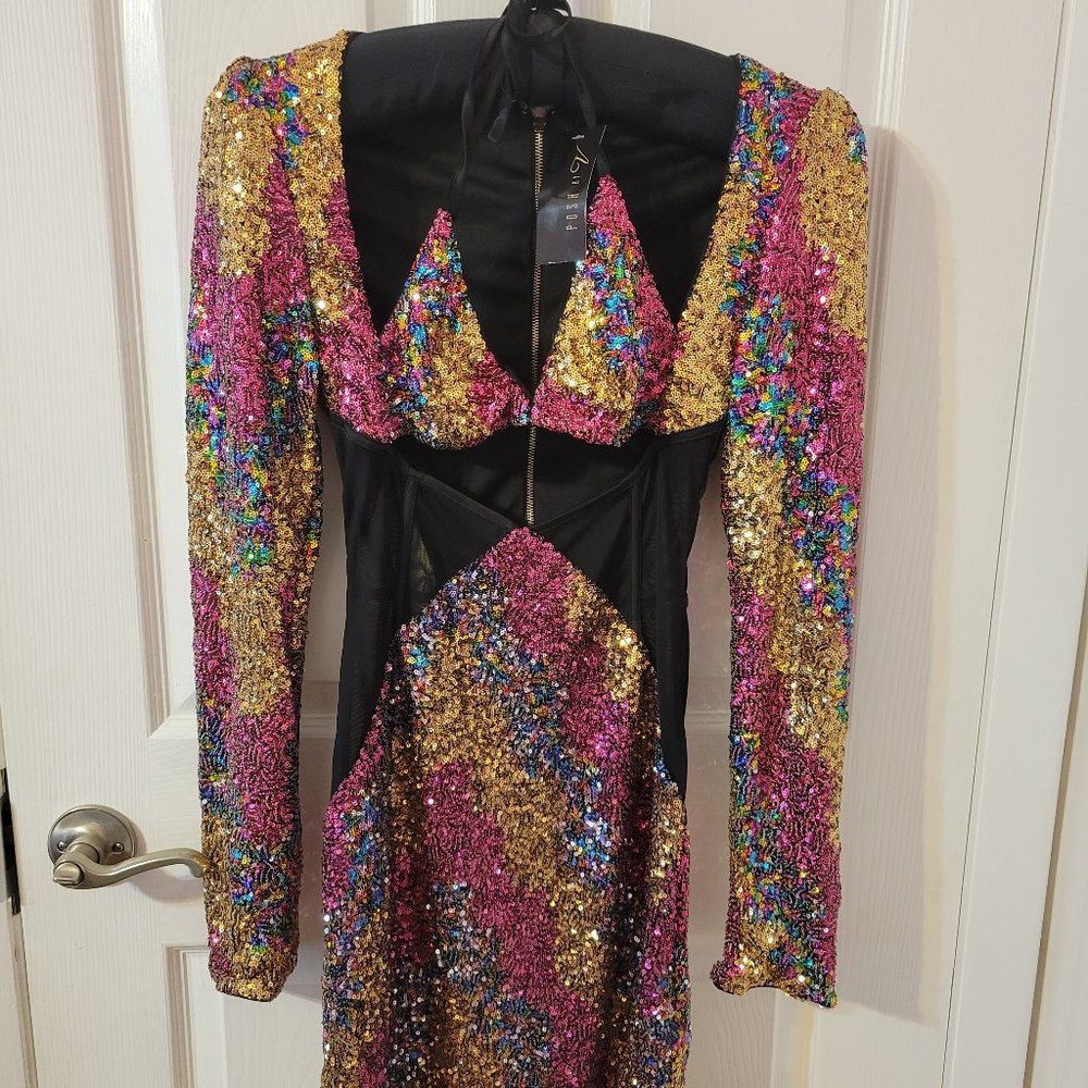 Posh by V Ultra Sexy Sheer Panels Ombre Sequin Embellished Dress - Size M